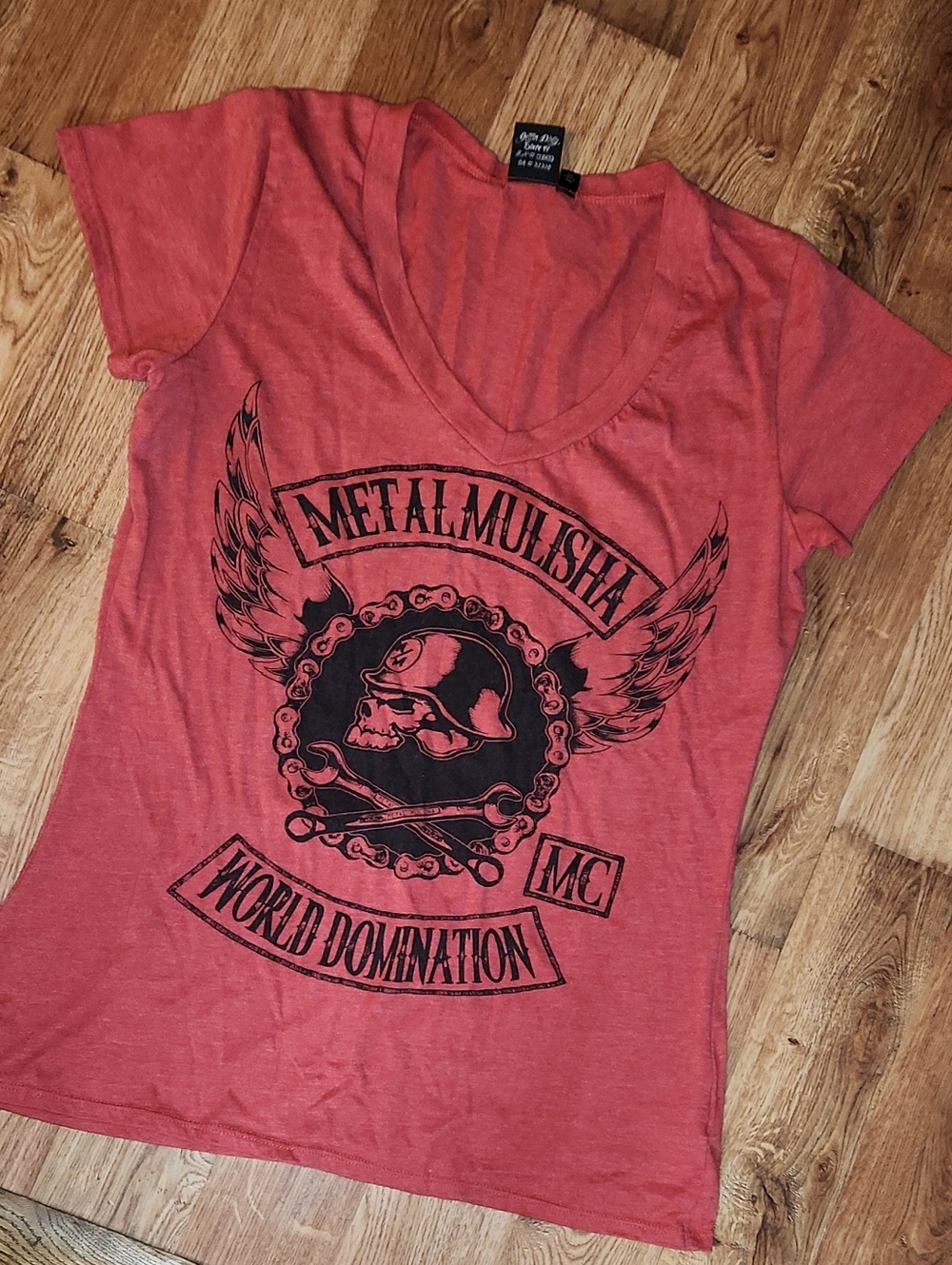 Y2K Metal Mulisha Women's Red V‑Neck Graphic Tee